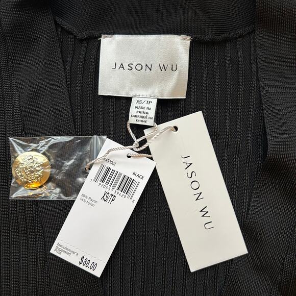 Jason Wu Black Long Sleeve V-Neck Button Front Ribbed Cardigan Size XS - Picture 11 of 13